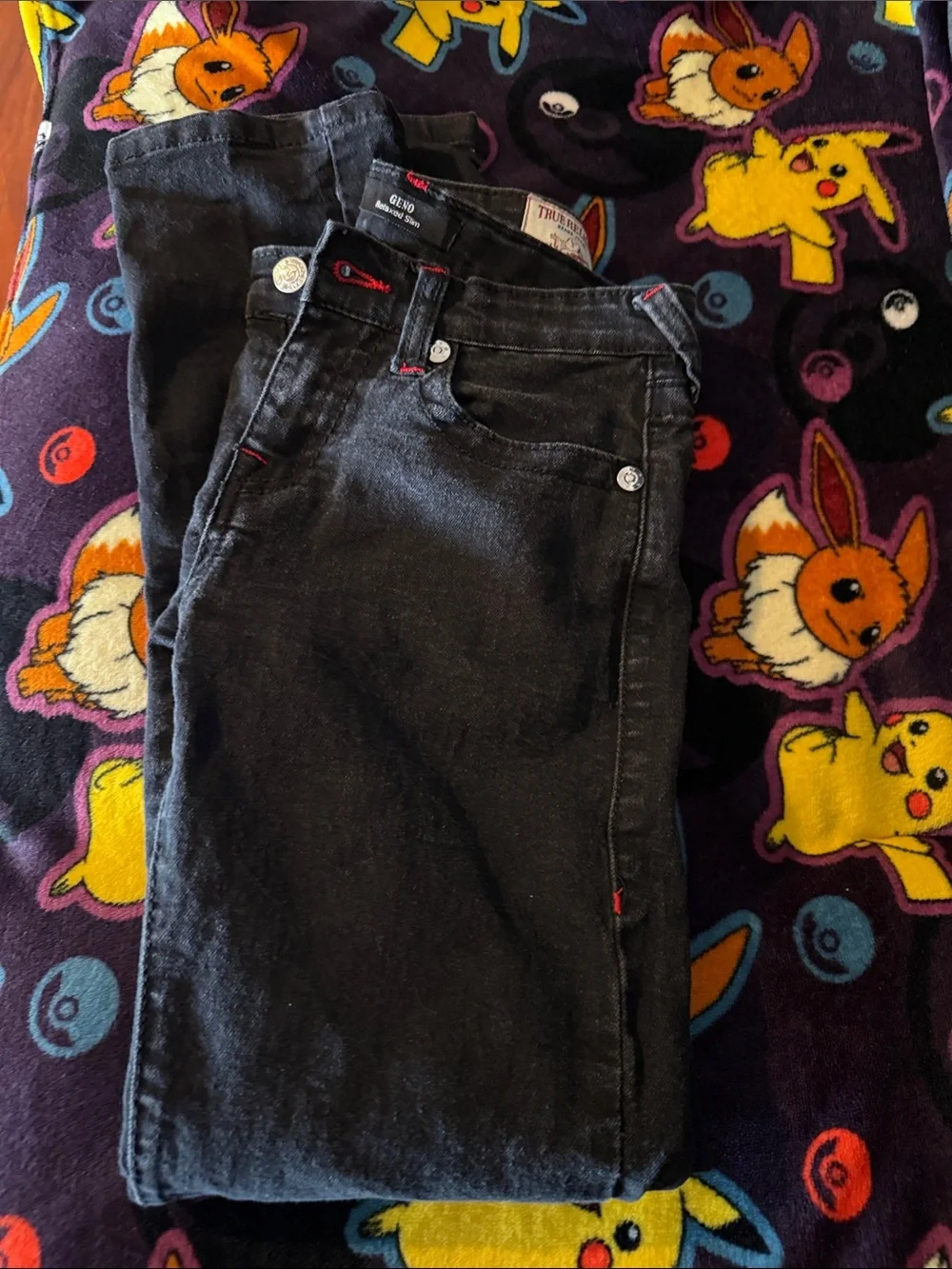 True Religion Kids Black Denim Jeans with Red Stitch Accents